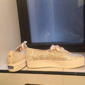 kate spade x keds Glitter Triple Decker in Cream